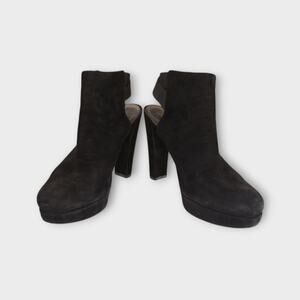 Womens Stuart Weitzman Expanse Black Suede Ankle Boot Heels Open Heel Size 8-8.5